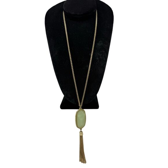 Faux Gemstone Long green sparkle Hexagon Tassel Pendant Necklace Gold Toned - Picture 1 of 4